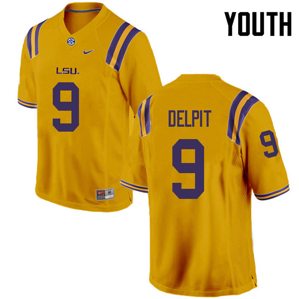 Youth #9 Grant Delpit LSU Tigers College Football Jerseys Sale-Gold